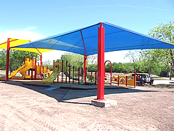 Playground shades :: Jumbo square shade structures and canopies protect everyone on this playground from the sun.