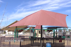 Playground shades :: This photo shows more angled shade structures and canopies.
